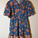 Joie  Floral Print V Neck Elastic Waist Midi Dress Blue Pink Yellow Size 8 Photo 0