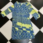 Pink Owl Swirly Abstract Mini Dress Lime Yellow Green Blue Dress Unique AOP sz M Photo 0