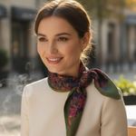 Vintage Ginnie Johansen 80s Olive Floral Silk Square Scarf Academia Old Money Green Photo 0