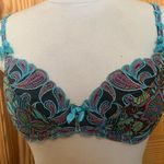 Allande Fine French Lingerie intricate floral detailing lace silk bows size 34c Blue Photo 0