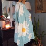 Miss Sparkling Aqua Blue & White Daisy Print Openwork Pull Over Sweater Size M Photo 7