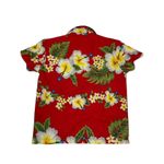 Alvish Women’s Hawaiian Shirt Blouse Sz S Red with Yellow Hibiscus Enjoy Life Photo 2