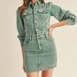 &merci &merci En Merci Acid Wash Denim Mini Dress Jean Balloon Sleeve Green Blue Small Photo 0