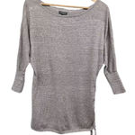 EXPRESS Metallic Silver Striped Sweater Dolman 3/4 Sleeve Scrunch Tie Size XS Photo 0