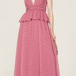 LDT Peplum Waist Gown Women's 4 Pink Rose Sleeveless V Photo 0