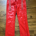 Halloween Costume Red Lace Up Red Faux Leather Pants Size Medium Photo 0