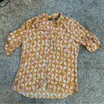Eddie Bauer  gauze orange pink geometric floral button down camp shirt large Photo 1