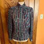 Vtg 70s stripes n paisleys unique neck tie blouse Photo 6