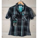 Dixxon Xenos bamboo plaid snap front short sleeve shirt NEW medium Blue Photo 3