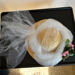 Vintage Womens Floral Straw Hat White Wide Brim Tulle Netting Romantic‎ Wedding Tan Photo 3