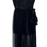 Forever 21 Black Bustier Mesh Midi Party Dress Collection Formal Satin Bow Prom Goth Size L Photo 2