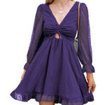 Exlura  NWT Swiss Dot Sheer Puff Long Peasant Sleeve Ruched Front Mini Dress S Photo 0