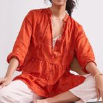 Pilcro NEW Anthropologie  Tiered Tunic Top Rust Orange Boho Copper Button Aztec Photo 1