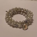 Women’s Stretchy Spiral Bracelet Beaded Faux Pearl Wedding Couple Bridal / Cross Silver Photo 6