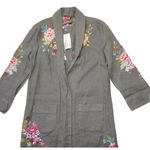 Johnny Was NWT Amara Heavy Linen Coat in Shale Floral Embroidered Open Jacket S Photo 2
