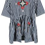 Stevie Hender Dress Womens M White Gray Striped Cotton Embroidered Cottagecore Photo 2