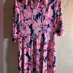 Lilly Pulitzer Pink and Blue Floral and Ruffle Midi dress navy blue hot pink Photo 10