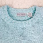 VINTAGE 80s Short Sleeve Crewneck Sweater Pullover Light Green Blue Size Large Photo 3