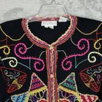 Shannan Sweater Womens Medium Black Multi Cardigan Embroidered Beaded Vintage Photo 3