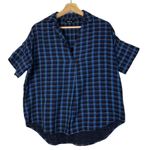 Madewell  Double Faced Park Popover Short Sleeve Shirt Blue Plaid XS Photo 3