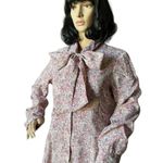 American Vintage Vintage Contima pink purple floral pop over dress with long pussybow size large Photo 1