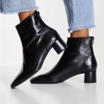Mango | leather ankle mid heeled boots Round toe black 38 Photo 1