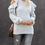 VICI Blue Moon fuzzy cozy boho ruffled open shoulder sweater size L Photo 17