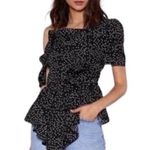 Nasty Gal THROW MY HANDS UP IN THE AIR BLACK WHITE POLKA DOT PEPLUM BLOUSE S Photo 0