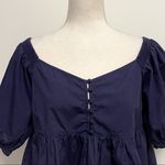 Free People  Navy Veronica V Neck Buttons Top 1/2 Puff Sleeves NWT Small Peplum Photo 3