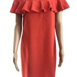 Trina Turk  Orange Crepe Chic Splash Ruffle Fully Lined Shift Dress Photo 2