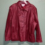 Vintage red leather jacket 80s 90s plus size leather coat button dressy Photo 1