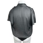 Paige  Dijon Women's Black Short Futter Sleeve V Neck Wrap Bodysuit Blouse Top L Photo 1