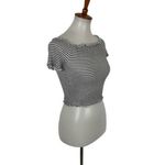 Large Striped Ribbed Lettuce Hem Off Shoulder Cropped Top Y2K Aesthetic Size M Photo 2