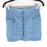 Jealous Tomato  Mini Skirt Denim Lace Up Cargo Pockets Light Wash Size S Photo 0
