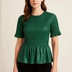 ZARA  women vegan leather smoked blouse pleated peplum design size M Photo 0