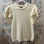 Lilly P Women’s Ruffle Shell Short Sleeve Sweater Large in Cream Soft Dressy Photo 4