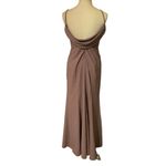 Dessy Group Bateau Neck Open Cowl Back Trumpet Gown in French Truffle Size 6R Photo 10