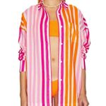Beach Riot Revolve Alexa Striped Shirt in Pink & Orange Sunset Stripe Photo 1
