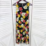 T Tahari Floral Print Accordion Pleat Belted Dress Sleeveless Black Multi Small Photo 9