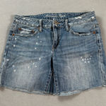 American Eagle  Denim Jean Shorts Womens 4 Blue Distressed Paint Splatter Cut Off Photo 0
