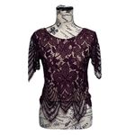 EXPRESS Y2K Crochet Lace Crop Top Burgundy XS Witchy Goth Grunge Vampy Moto Photo 1