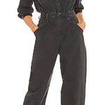 frame denim FRAME Pleated Barrel Leg Jumpsuit One Piece Long Sleeve in Washed Black Gray S Photo 0