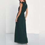 Lulus NWT  Chiffon Sleeveless Highneck Key Hole Back Side Slit Maxi Dress M Green Photo 4