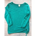 Chico's  Teal Green Ruched Side Tie Knit Sweater Top Classic Work Size 0 Small Photo 2