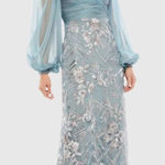 Mac Duggal  67886 Blue Illusion Puff Sleeve Pleated Bodice Embellished Gown 14 Photo 0