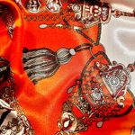 VINTAGE Tassel and Rope baroque Pattern orange /SQUARE SILKY SCARF 35/35 Photo 8
