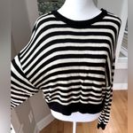 PINK - Victoria's Secret PINK Victoria’s Secret Black Ivory Striped Cropped Crewneck Sweater Sz Medium Photo 0