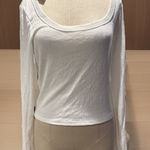 Wild Fable  Women Large Trendy Square Neck White Long Sleeve Pointelle Shirt New Photo 0