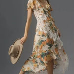 Anthropologie  V-Neck Ruffle Lace Floral Hi Low Tiered Slip Dress Size 6 NEW Photo 0