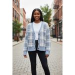 Cupcakes and Cashmere Cupcakes and Cashmere Women's Blue Plaid Knit Button Down Cardigan Sweater Photo 1